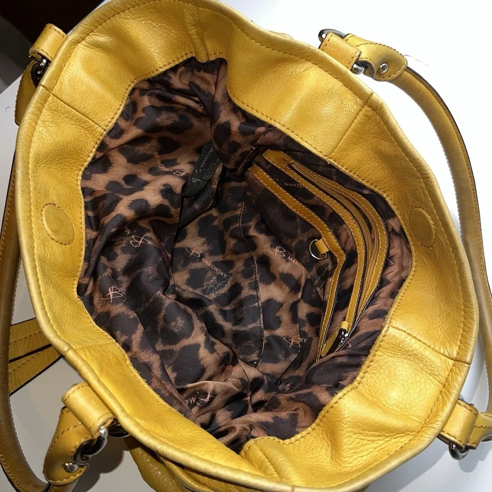 B. Makowsky Buttery Soft Genuine Leather Hobo Belted Shoulder Bag Mustard